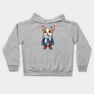 Winter Dog in Scarf and Jacket Kids Hoodie